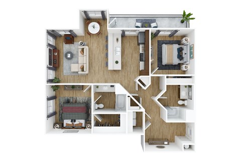 Floor plan for 2 beds, 2 baths, 1281 sqft